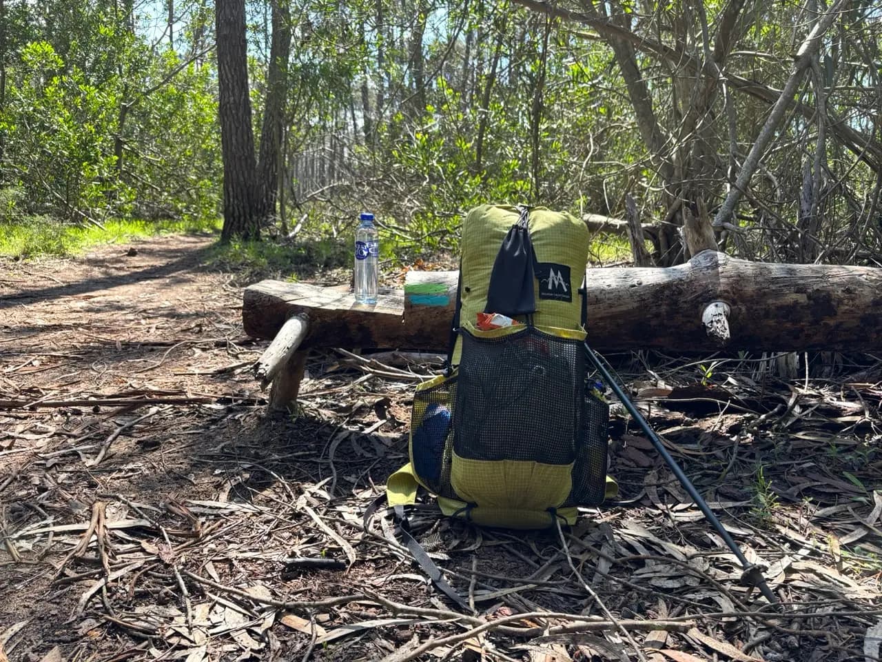 Frameless hiking backpack packed for a multi-day walk on the Fishermen's Trail