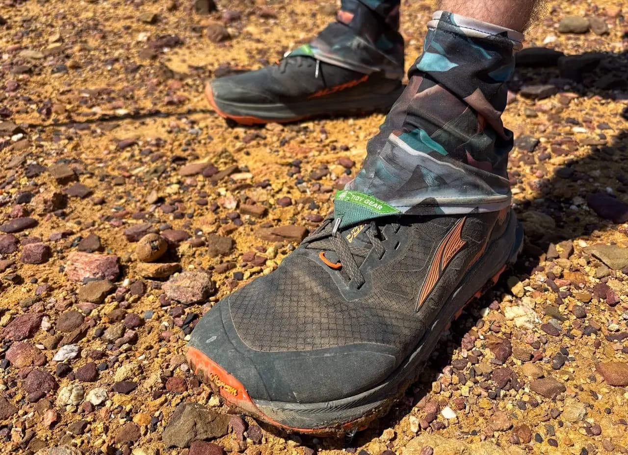 Trail running gaiters keeping sand out of hiking shoes on the Fishermen's Trail