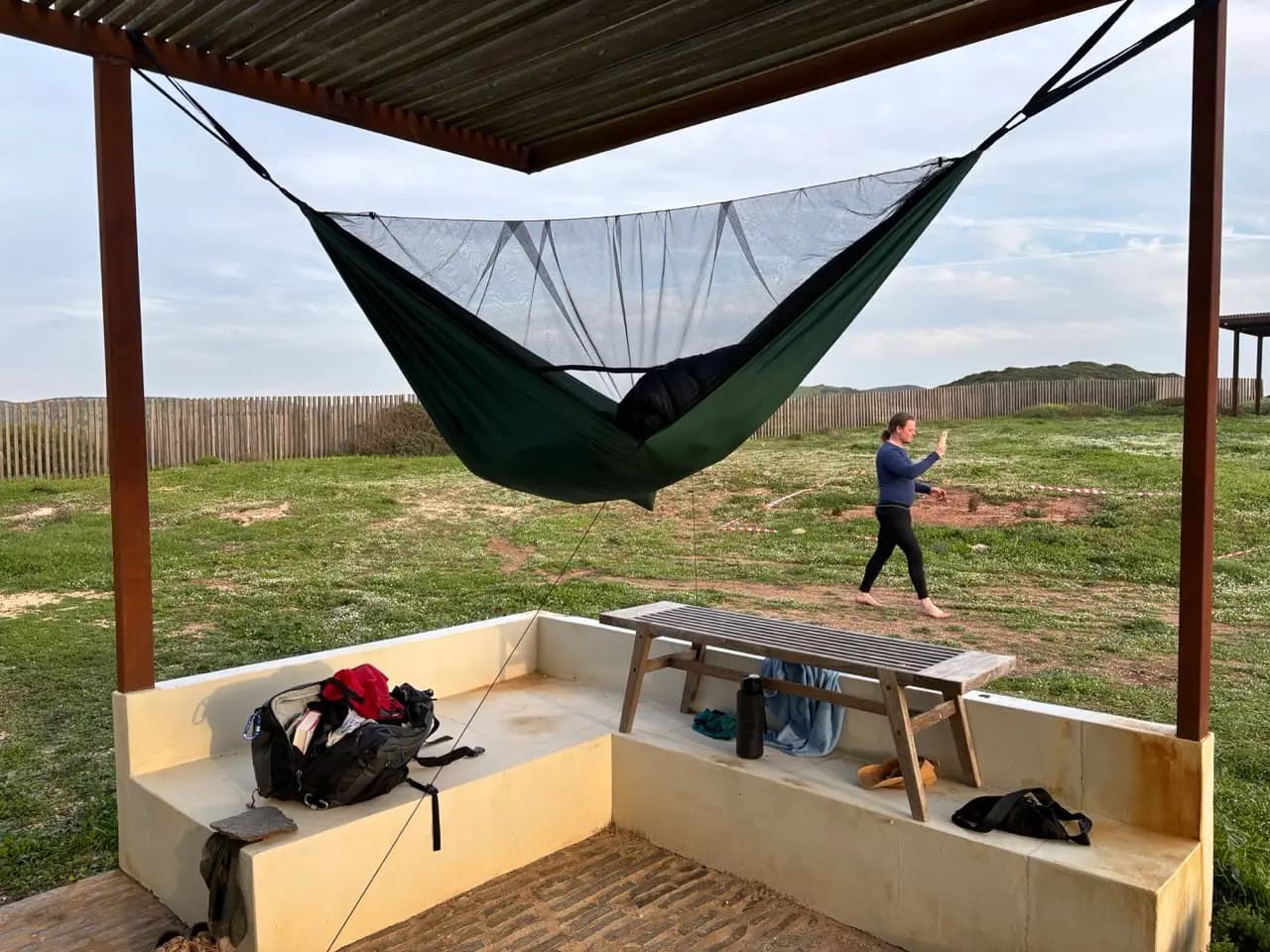 Simple hammock setup at camp after a hiking day