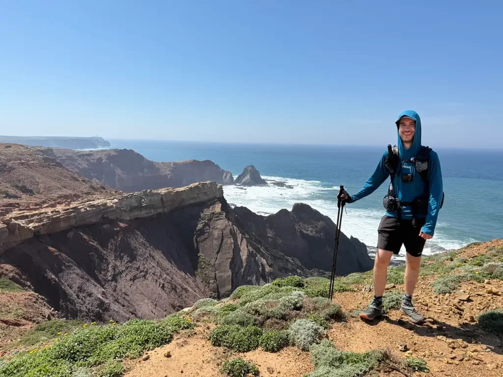 Ultralight hiking setup on the Fishermen's Trail coastal path in Portugal