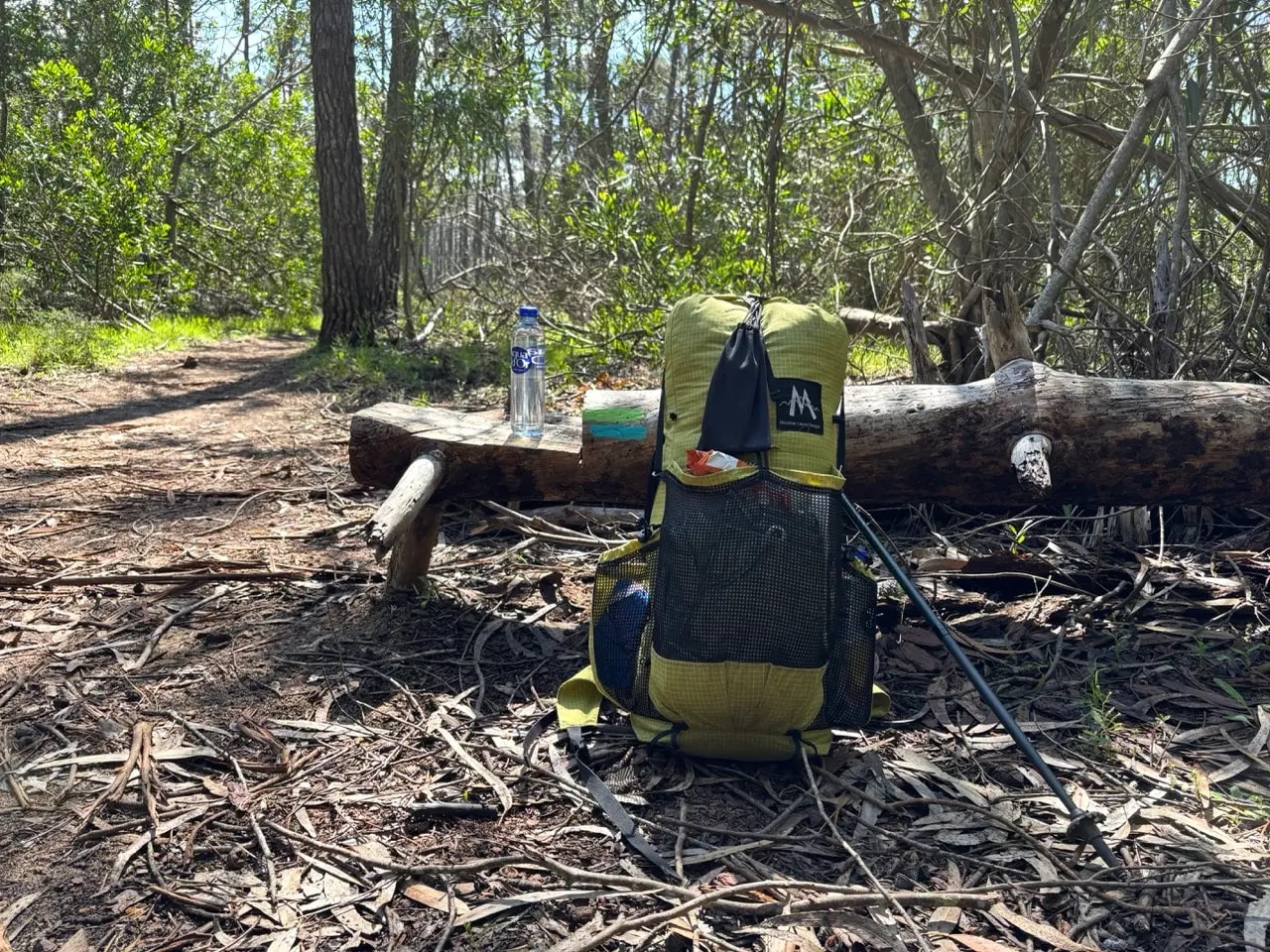 Frameless hiking backpack packed for a multi-day walk on the Fishermen's Trail